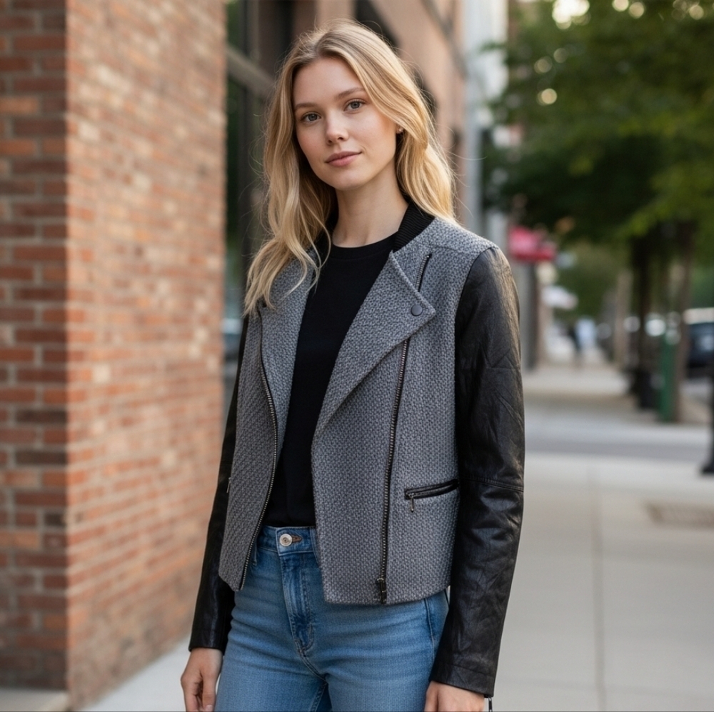 Vince Black and Gray Women's Bomber Jacket